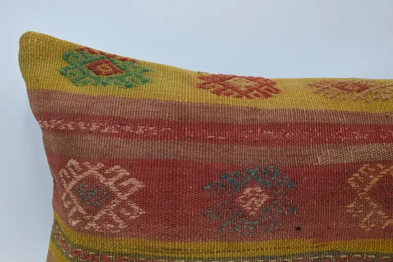 16x48 Red Pillow Sham, Cushion Cover, Ethnical Kilim Rug Pillow, Pillow for Couch, Turkish Kilim Pillow, Decorative Bolster Pillow Sham - 2