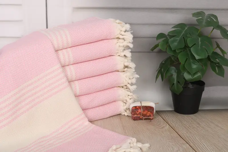 Light Pink Striped Organic Cotton Beach Towel, 40x71 Inches