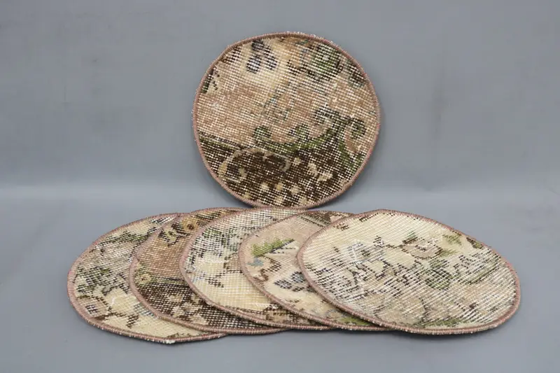 ボヘミアン ベージュ & ブラウン サークル プレースマット、コットン & ウール ボヘミアン装飾
