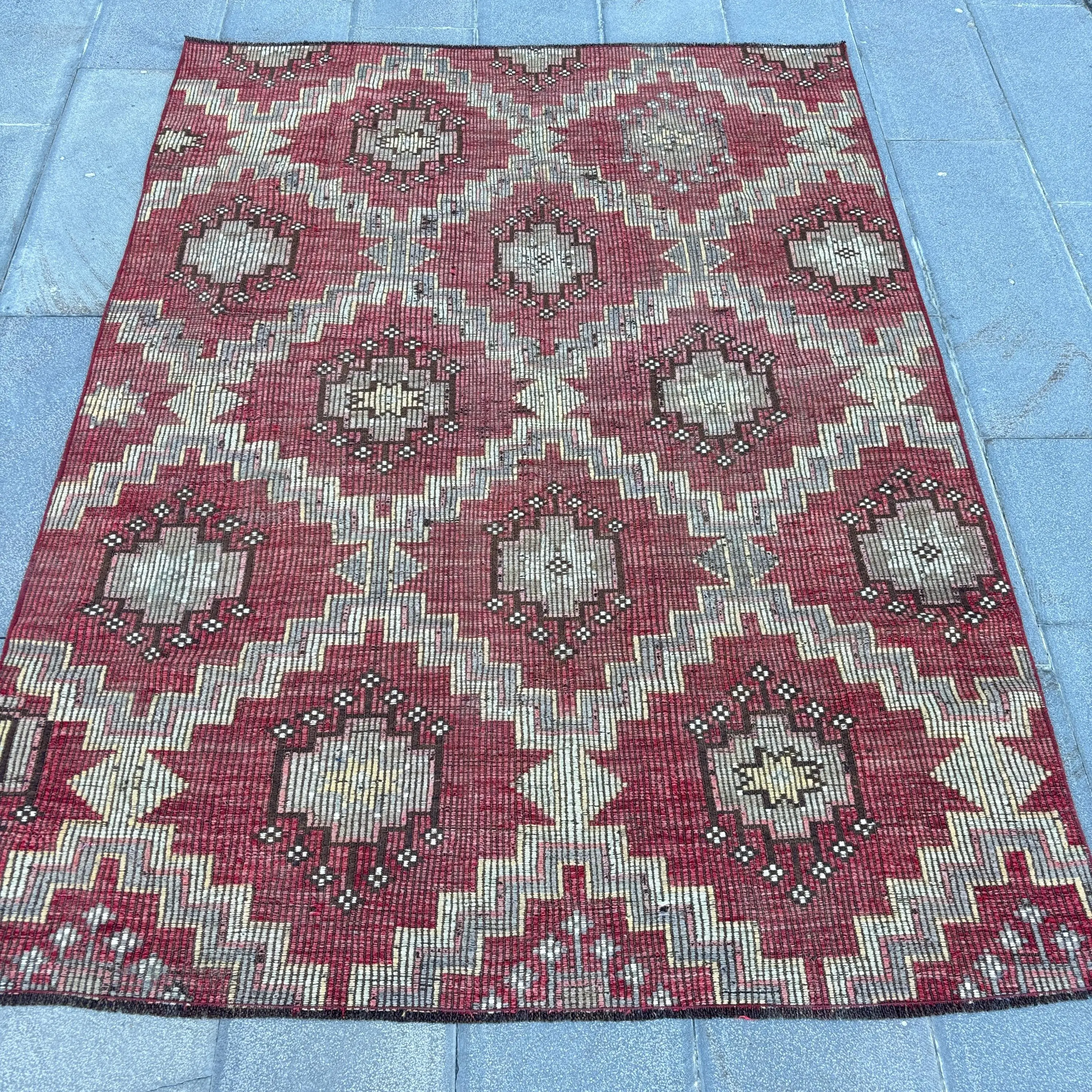 5.2x7.1 ft Vintage Turkish Rug, Area Rug, Red Wool Rug - 1