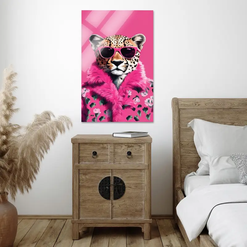 エレガントなチーター キャンバス: 女の子の部屋のためのモダンな抽象アート