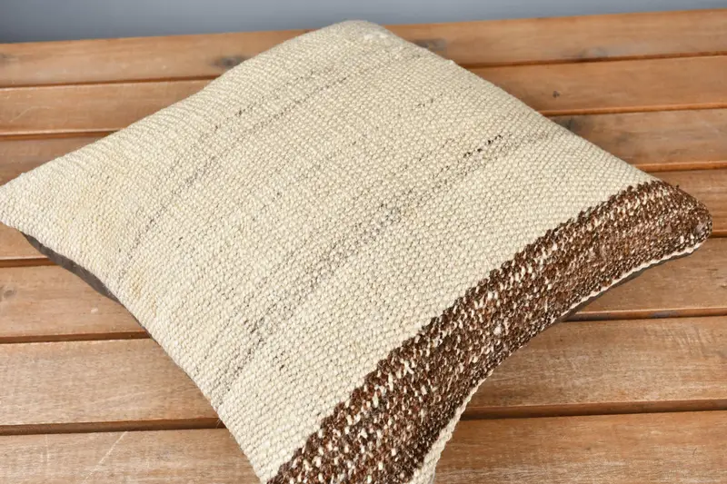 12x12 Beige Cushion Cover, Vintage Kilim Throw Pillow, Handmade Rug Seat Pillow Sham, Vintage Pillow, Interior Designer Pillow, Cushion Case - 2