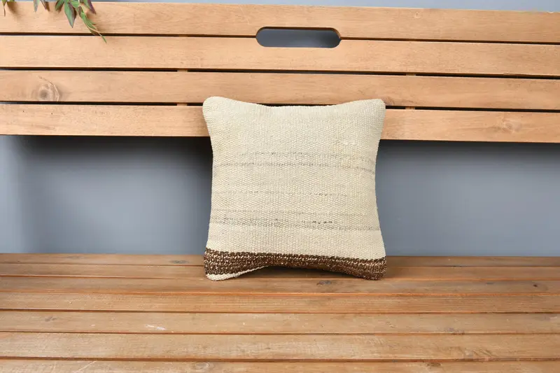 12x12 Beige Cushion Cover, Vintage Kilim Throw Pillow, Handmade Rug Seat Pillow Sham, Vintage Pillow, Interior Designer Pillow, Cushion Case - 6