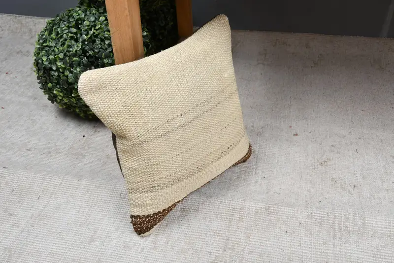 12x12 Beige Cushion Cover, Vintage Kilim Throw Pillow, Handmade Rug Seat Pillow Sham, Vintage Pillow, Interior Designer Pillow, Cushion Case - 7
