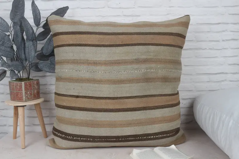 Shabby Chic Pillow, 32x32 Beige Pillow Sham, Vintage Kilim Throw Pillow, Pillow Case, Boho Pillow, Kilim Cushion Sham, Accent Throw Pillow Sham - 1