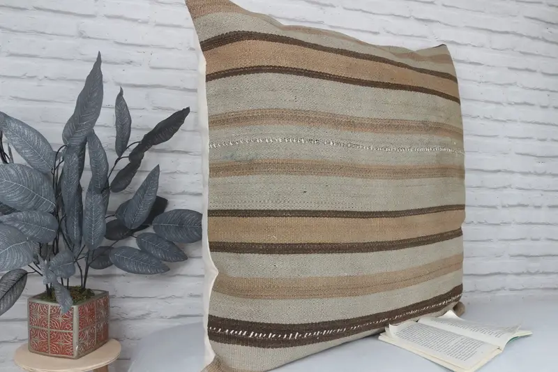 Shabby Chic Pillow, 32x32 Beige Pillow Sham, Vintage Kilim Throw Pillow, Pillow Case, Boho Pillow, Kilim Cushion Sham, Accent Throw Pillow Sham - 3