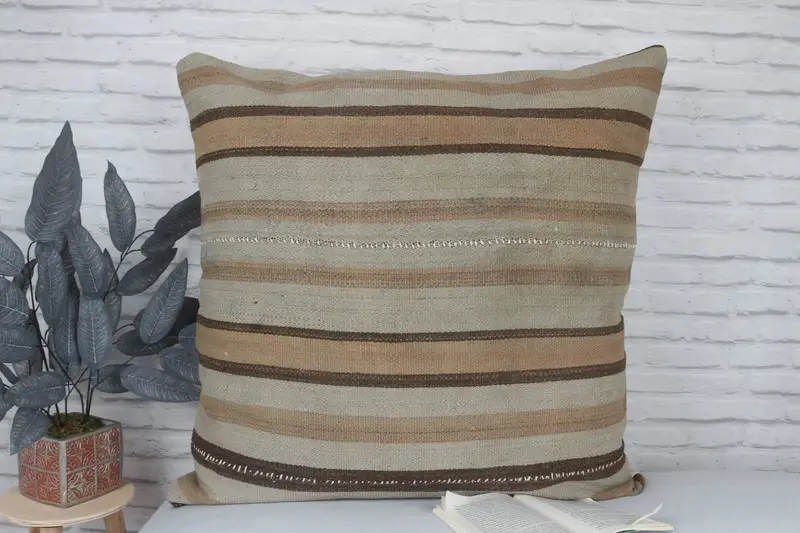 Shabby Chic Pillow, 32x32 Beige Pillow Sham, Vintage Kilim Throw Pillow, Pillow Case, Boho Pillow, Kilim Cushion Sham, Accent Throw Pillow Sham - 2
