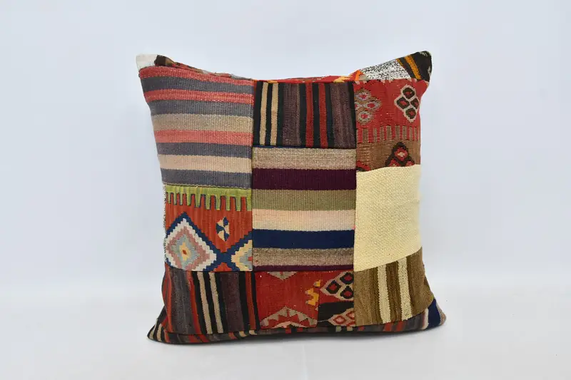 Turkish Pillow, Pillow, Chair Pillow, Chair Pillow Case, 28x28 Brown Cushion Cover, Handmade Kilim Cushion, Kilim Cushion Sham, Ikat Pillow Sham - 1