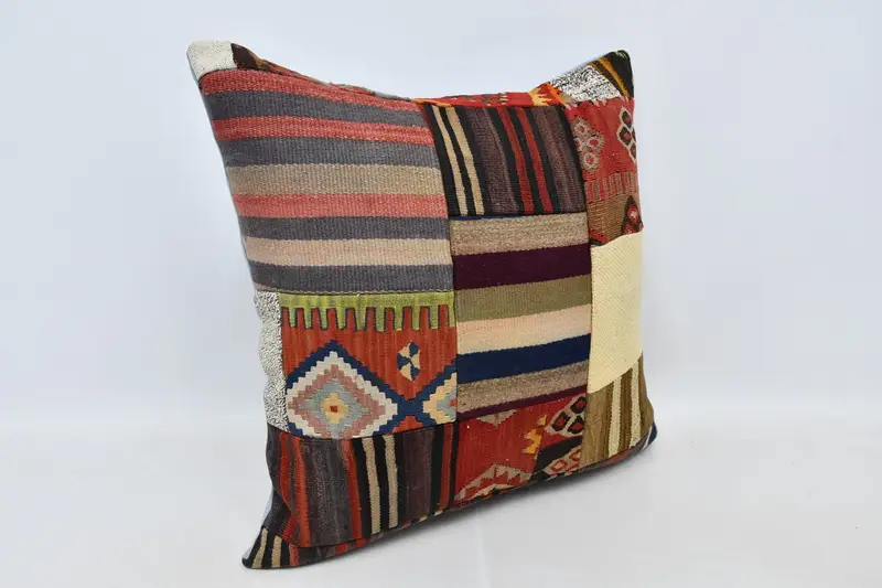 Turkish Pillow, Pillow, Chair Pillow, Chair Pillow Case, 28x28 Brown Cushion Cover, Handmade Kilim Cushion, Kilim Cushion Sham, Ikat Pillow Sham - 3