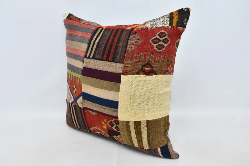Turkish Pillow, Pillow, Chair Pillow, Chair Pillow Case, 28x28 Brown Cushion Cover, Handmade Kilim Cushion, Kilim Cushion Sham, Ikat Pillow Sham - 4