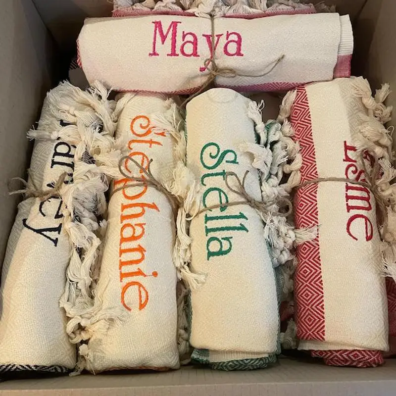 Personalized Beach Towel Gift Turkish Cotton White Organic, 100x180 cm