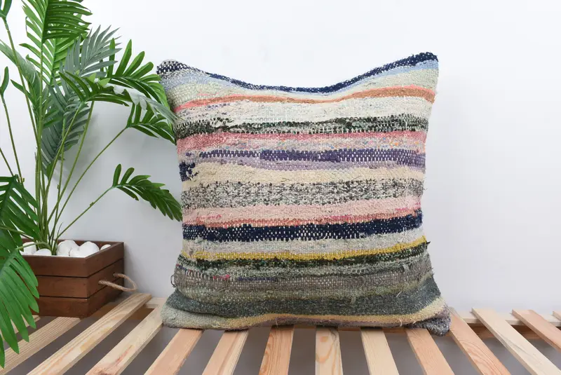 Turkish Corner Pillow Case, Pillow Case, Boho Pillow Sham Cover, Oriental Cushion Case, 24x24 Blue Pillow Cover, Pillow for Sofa, Home Decor Pillow - 1