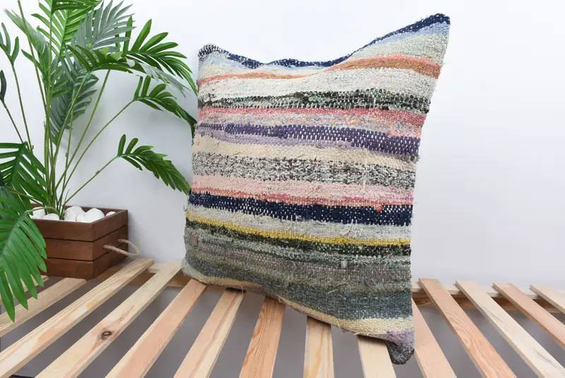Turkish Corner Pillow Case, Pillow Case, Boho Pillow Sham Cover, Oriental Cushion Case, 24x24 Blue Pillow Cover, Pillow for Sofa, Home Decor Pillow - 5