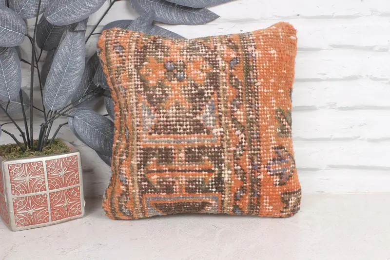 Cozy Throw Pillow Sham, 12x12 Orange Pillow Case, Cushion Cover, Antique Pillows, Wholesale Pillow Cover, Boho Pillow Sham Cover, Home Decor Pillow - 1