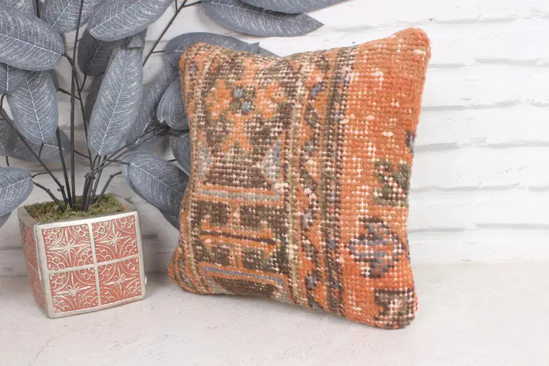 Cozy Throw Pillow Sham, 12x12 Orange Pillow Case, Cushion Cover, Antique Pillows, Wholesale Pillow Cover, Boho Pillow Sham Cover, Home Decor Pillow - 3