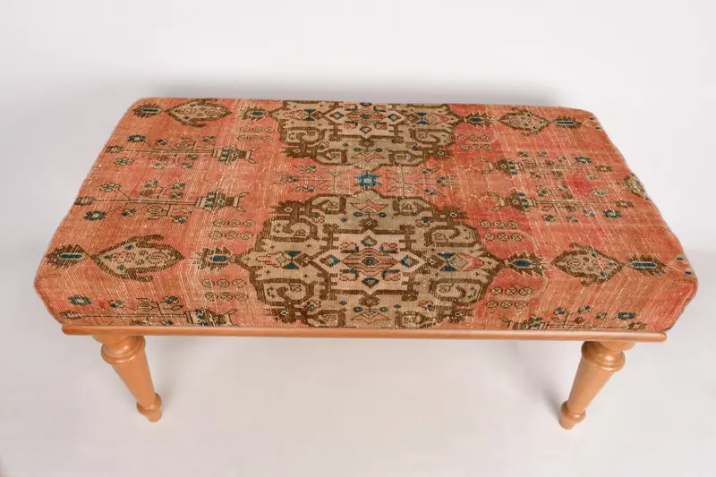 Modular Orange & Brown Kilim-Inspired Ottoman, Wool Blend Sofa Set Ottoman