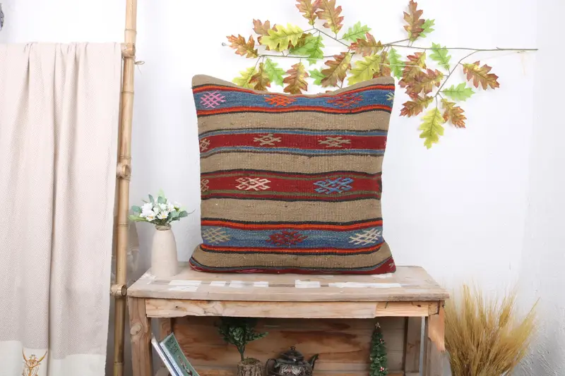 Kilim Pillow Cover, Handwoven Pillow Cover Pillow, 24x24 Beige Pillow Sham, Kilim Cushion Sham, Gift Pillow, Boho Chic Cushion Case, Pillow - 1