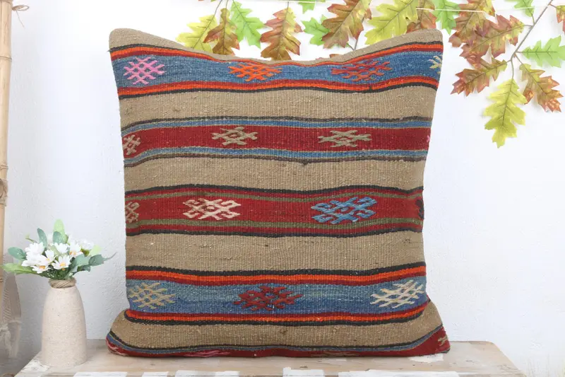 Kilim Pillow Cover, Handwoven Pillow Cover Pillow, 24x24 Beige Pillow Sham, Kilim Cushion Sham, Gift Pillow, Boho Chic Cushion Case, Pillow - 2