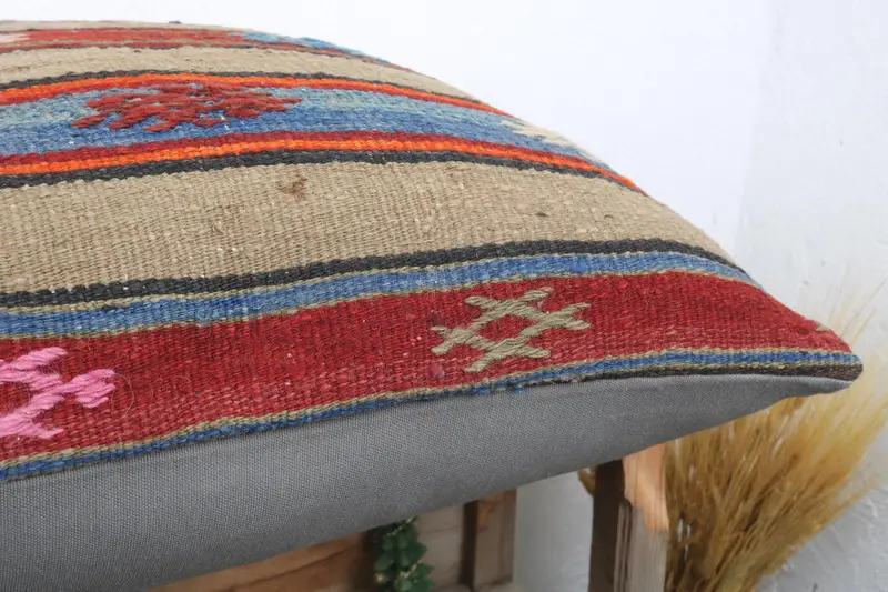 Kilim Pillow Cover, Handwoven Pillow Cover Pillow, 24x24 Beige Pillow Sham, Kilim Cushion Sham, Gift Pillow, Boho Chic Cushion Case, Pillow - 6