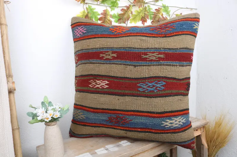Kilim Pillow Cover, Handwoven Pillow Cover Pillow, 24x24 Beige Pillow Sham, Kilim Cushion Sham, Gift Pillow, Boho Chic Cushion Case, Pillow - 4