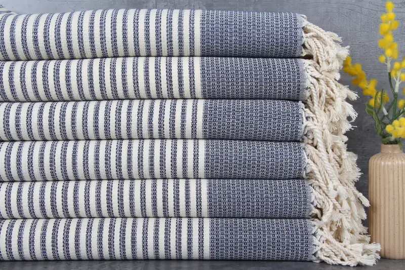 Organic Beach Towel Navy Stripes Turkish Cotton, 40x67 Inches