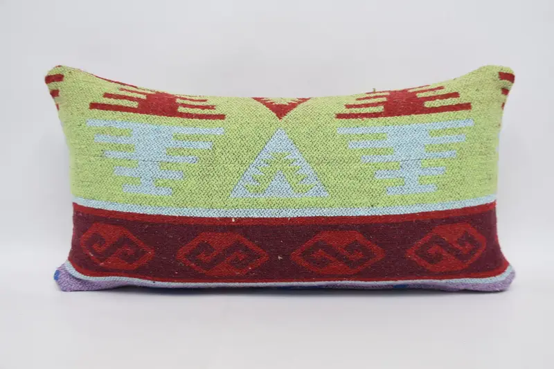 Green Turkish Moroccan Pillow Cover, Geometric 12x24 inch Holiday Gift Kids Room Cushion - 1