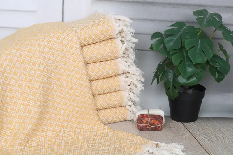 Mustard Diamond Turkish Cotton Towel, Personalized Bachelorette Gift, 70x40 inches