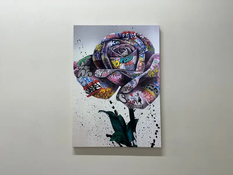 モダンなバンクシー ローズ グラフィティ キャンバス - トレンディなカラフルなアート プリント