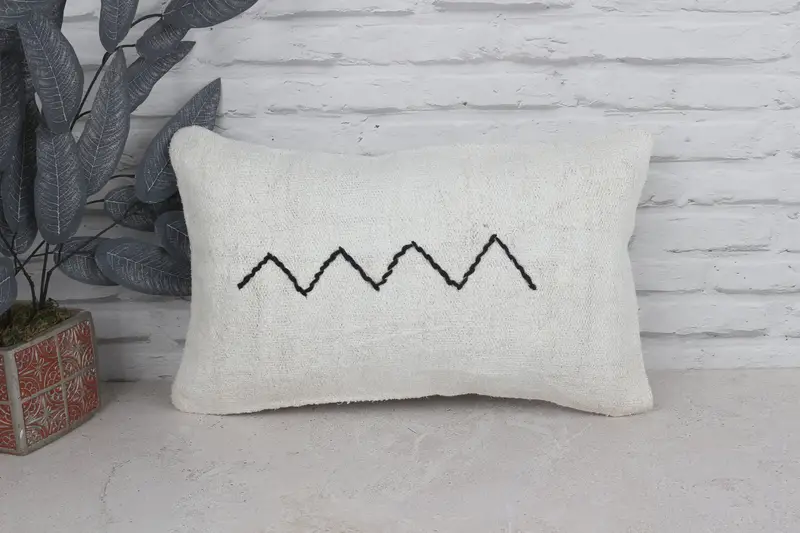 Ethnical Kilim Rug Pillow, 12x20 White Pillow, Bohemian Cushion Cushion Cover, Antique Pillows, Boho Pillow, Living Room Throw Pillow, Cushion Case - 1