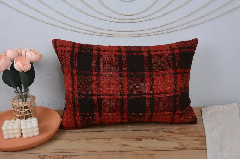 Turkish Kilim Pillow, Kilim Cushion Sham, 16x24 Red Cushion Case, Boho Pillow, Car Cushion, Christmas Pillow Case, Cushion Case, Bright Pillow - 2