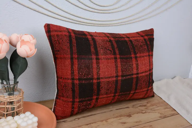 Turkish Kilim Pillow, Kilim Cushion Sham, 16x24 Red Cushion Case, Boho Pillow, Car Cushion, Christmas Pillow Case, Cushion Case, Bright Pillow - 1