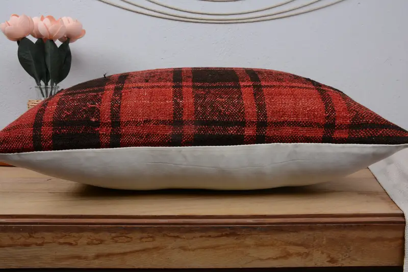 Turkish Kilim Pillow, Kilim Cushion Sham, 16x24 Red Cushion Case, Boho Pillow, Car Cushion, Christmas Pillow Case, Cushion Case, Bright Pillow - 5