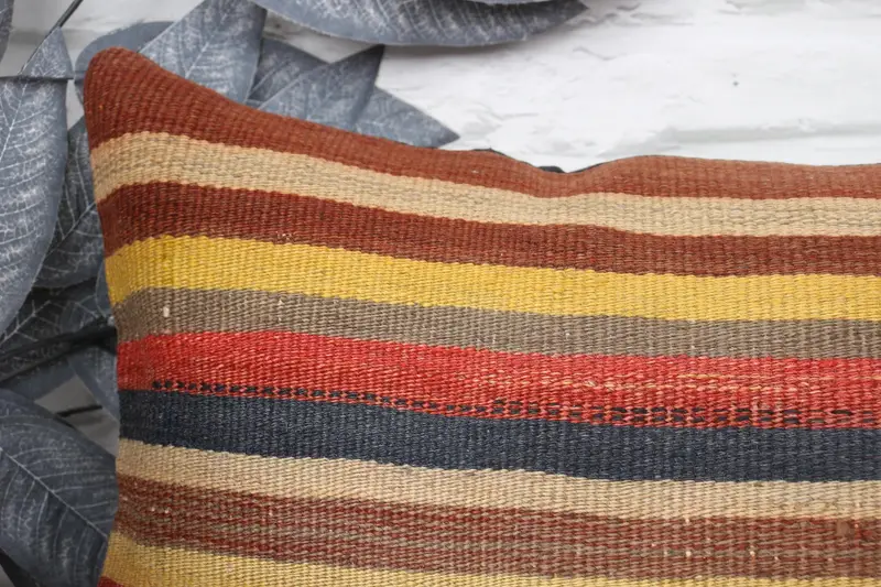 Kilim Cushion Sham, Handmade Kilim Cushion, Bohemian Cushion Cushion Cover, Pillow Cover, 12x24 Yellow Cushion Case, Ethnical Kilim Rug Pillow - 2