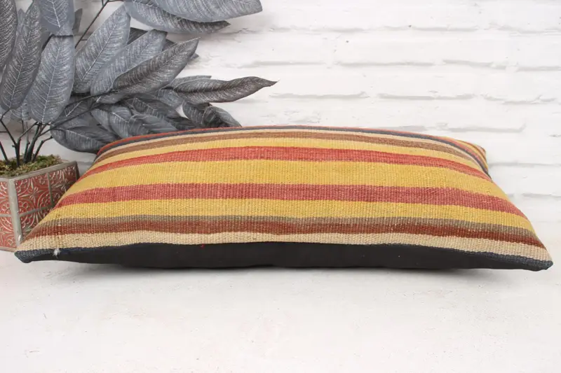 Kilim Cushion Sham, Handmade Kilim Cushion, Bohemian Cushion Cushion Cover, Pillow Cover, 12x24 Yellow Cushion Case, Ethnical Kilim Rug Pillow - 5