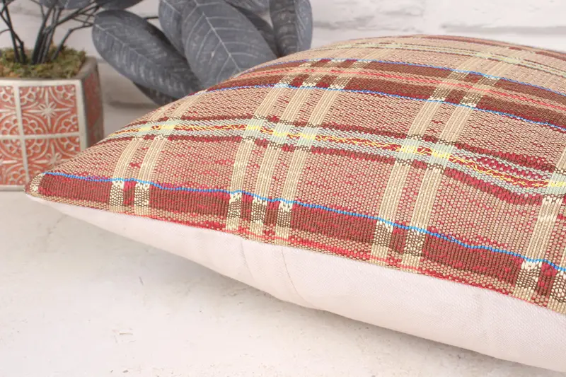 Handmade Rug Seat Pillow Cover, Ethnical Kilim Rug Pillow, 16x16 Red Cushion Cover, Boho Pillow Sham Cover, Pillow for Sofa, Pillow Cover - 7