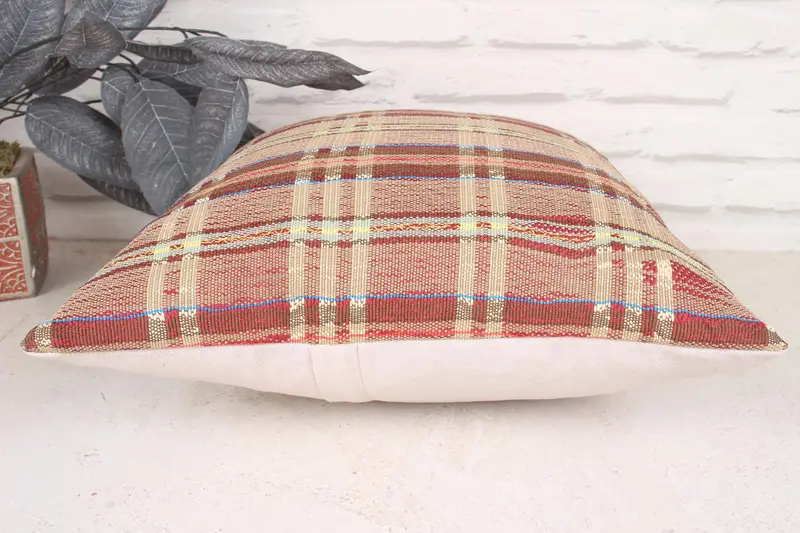 Handmade Rug Seat Pillow Cover, Ethnical Kilim Rug Pillow, 16x16 Red Cushion Cover, Boho Pillow Sham Cover, Pillow for Sofa, Pillow Cover - 5