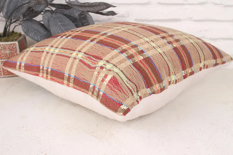 Handmade Rug Seat Pillow Cover, Ethnical Kilim Rug Pillow, 16x16 Red Cushion Cover, Boho Pillow Sham Cover, Pillow for Sofa, Pillow Cover - 6