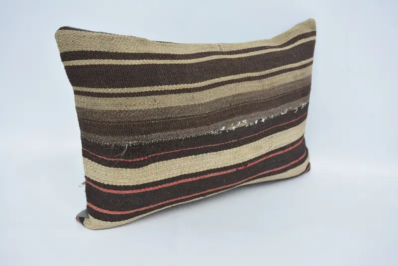 Pillow, Antique Pillows, Accent Throw Cushion, 16x24 Brown Cushion, Christmas Pillow, Pillow for Couch, Turkish Kilim Pillow - 3