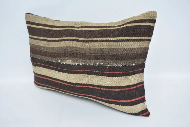 Pillow, Antique Pillows, Accent Throw Cushion, 16x24 Brown Cushion, Christmas Pillow, Pillow for Couch, Turkish Kilim Pillow - 4