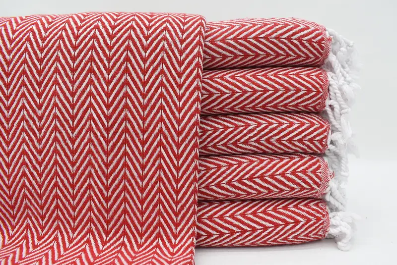 レッド バスタオル、38x70、オーガニックコットン、両面、速乾 - 1