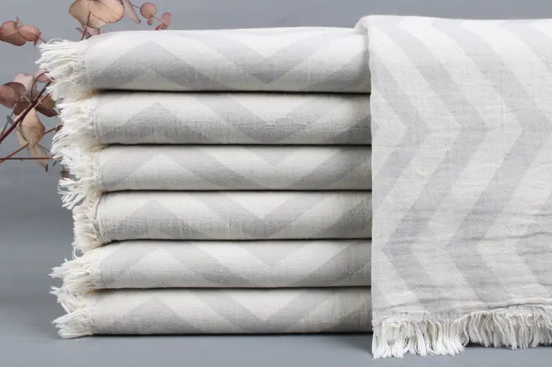 Turkish Bath Towel Zigzag Beige, 34x71 Inches