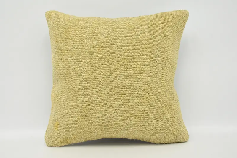 Turkish Antique Wool Cushion Case, 16x16 inch TexturedBeige Plaid Cushion - 1