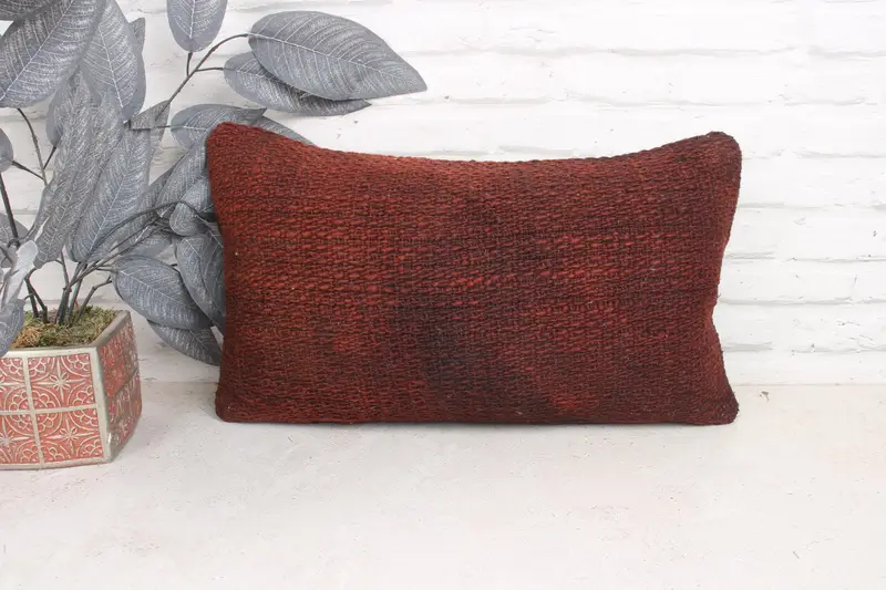 Outdoor Patio Cushion, Boho Throw Cushion Case, Pillow Sham, 12x20 Brown Pillow Cover, Pillow for Couch, Vintage Kilim Pillow, Antique Pillows - 1