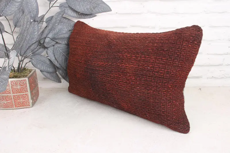 Outdoor Patio Cushion, Boho Throw Cushion Case, Pillow Sham, 12x20 Brown Pillow Cover, Pillow for Couch, Vintage Kilim Pillow, Antique Pillows - 4