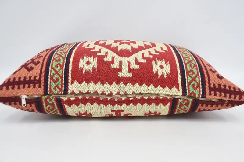 Pillow Sham, Kilim Cushion Sham, Armchair Pillow Sham, Vintage Kilim Pillow, 20x28 Red Pillow Cover, Handwoven Pillow Sham, Pillow for Sofa - 6