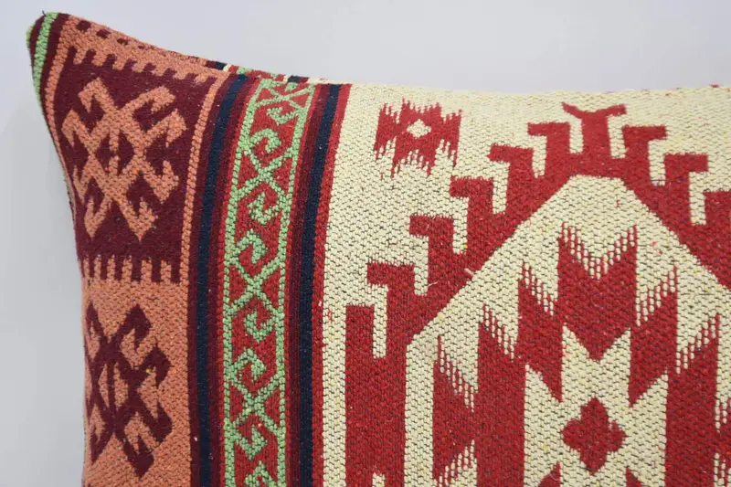 Pillow Sham, Kilim Cushion Sham, Armchair Pillow Sham, Vintage Kilim Pillow, 20x28 Red Pillow Cover, Handwoven Pillow Sham, Pillow for Sofa - 2