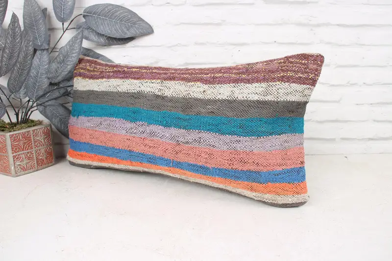 Cushion, Vintage Pillow, Aztec Cushion Cover, Interior Designer Pillow, 12x24 Blue Pillow Sham, Outdoor Patio Cushion Cover, Throw Kilim Pillow - 4