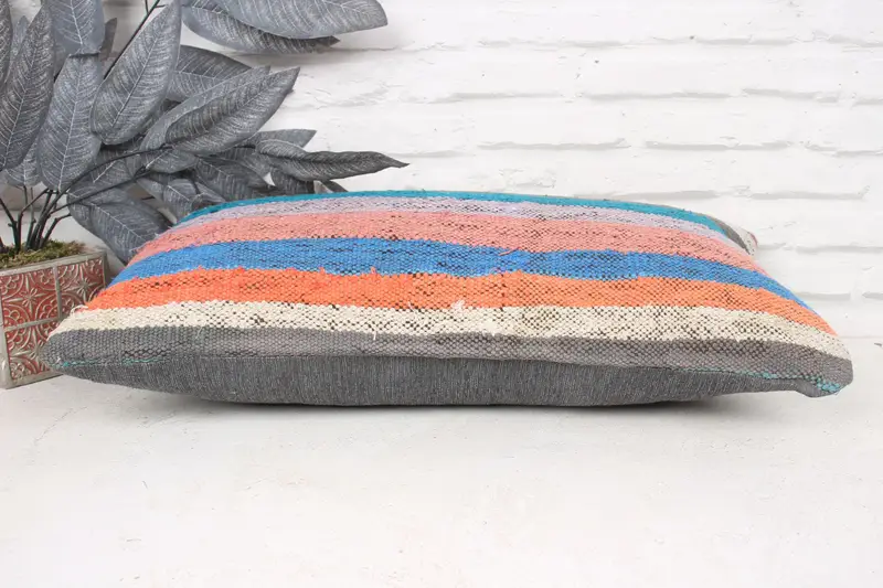 Cushion, Vintage Pillow, Aztec Cushion Cover, Interior Designer Pillow, 12x24 Blue Pillow Sham, Outdoor Patio Cushion Cover, Throw Kilim Pillow - 5