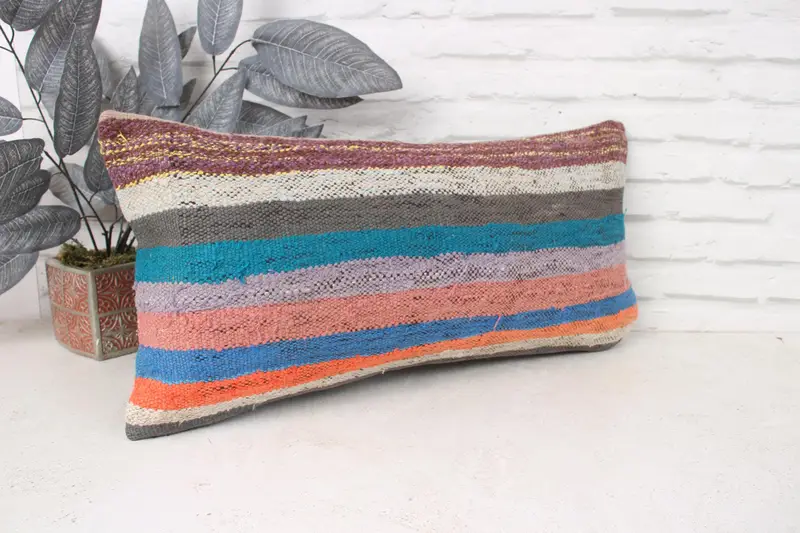 Cushion, Vintage Pillow, Aztec Cushion Cover, Interior Designer Pillow, 12x24 Blue Pillow Sham, Outdoor Patio Cushion Cover, Throw Kilim Pillow - 3