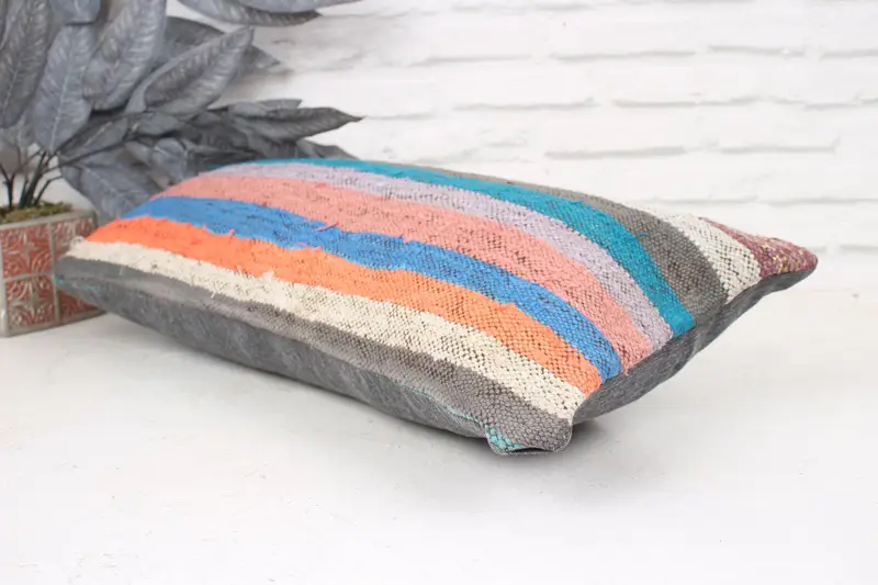 Cushion, Vintage Pillow, Aztec Cushion Cover, Interior Designer Pillow, 12x24 Blue Pillow Sham, Outdoor Patio Cushion Cover, Throw Kilim Pillow - 6